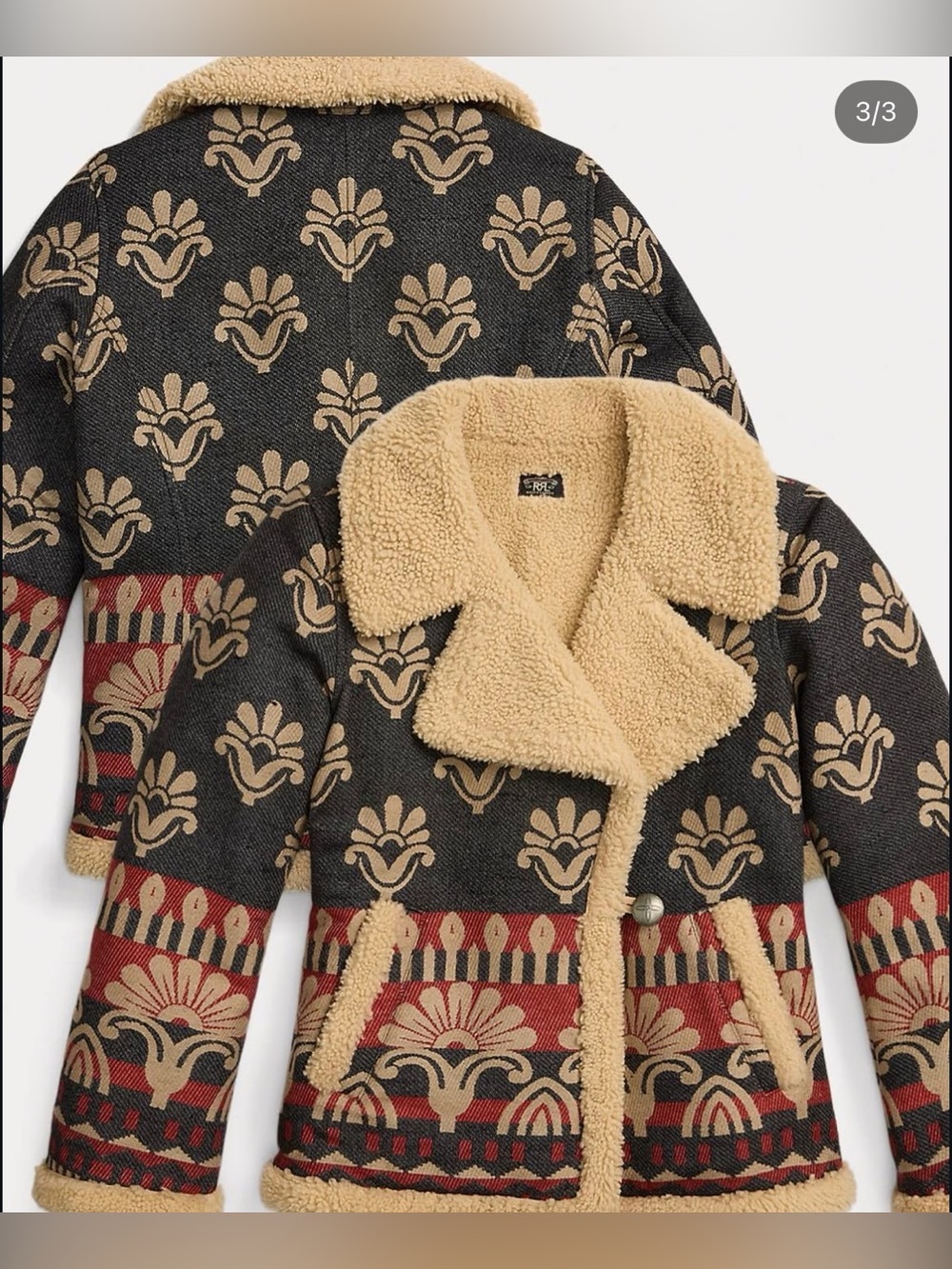 RRL Shearling-Lined Jacquard Coat Size 3
